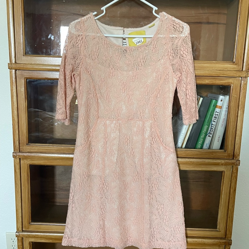Anthropologie Blush Lace Midi Dress